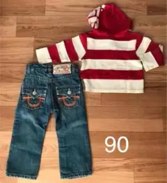 デニムパンツ・ボーダーパーカー 2点セット size90