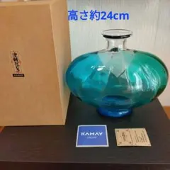 津軽 びいどろ 秋村実 カメイガラス グリーン ブルー 花瓶のサムネイル