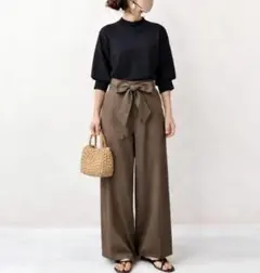 セットアップ レディースパンツスーツ トップス ワイドパンツ 上下セット 着痩せ