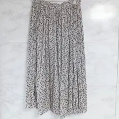 ロペピクニック ウエストゴム フレア ロングスカート 花柄 プリーツ 白 黒