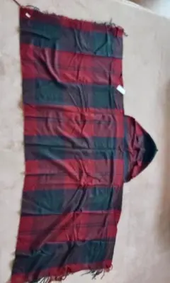 フード付き赤と緑のチェックポンチョ