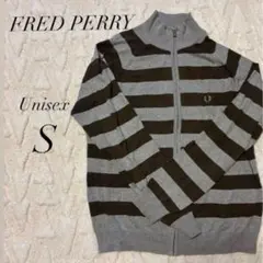 FRED PERRY ボーダー柄 ジップアップ ニットメンズ Sサイズのサムネイル