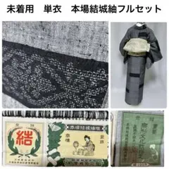 未着用　証紙　本場結城紬　フルセット　単衣　100亀甲　芭蕉布風名古屋帯のサムネイル