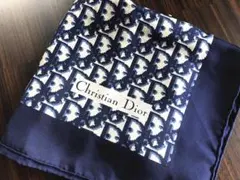 クリスチャンディオールトロッター総柄ビンテージシルク大判スカーフネイビー