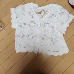ホワイト レース編み カーディガン 半袖