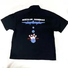 【極希少】ボウリングシャツ 刺繍 爆撃機 切替 バイカラー 黒 青 古着 90s