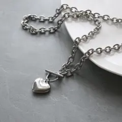 ハート チェーン ネックレス シルバー サージカルステンレス OT バックル