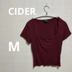 CIDER バーガンディ スクエアネック 半袖TシャツM