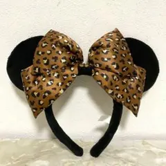 ディズニーリゾート 豹柄 リボン カチューシャ ミニー ヒョウ柄 ブラウン 茶色