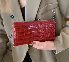 【新品】クロコ柄 長財布 レディース 高見え 大容量 ブラック グリーン レッド