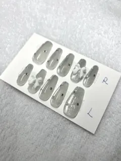 キラキラ マグネット ネイル シルバー ホワイト リボン 韓国系