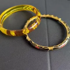和柄花柄アクセサリーセット バングル　ブレスレット ゴールド 金 黒 まとめ売り