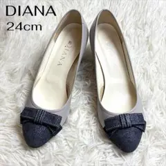 DIANA ダイアナ バイカラー リボン パンプス ヒール デニム 24cm