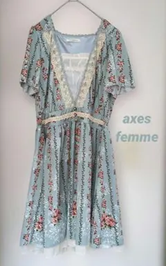 アクシーズファム axes femme チュニック 薔薇柄 花柄 ミントグリーンのサムネイル