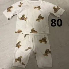 80サイズ　クマ柄 ベビーパジャマ７部袖