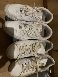 Reebok 白ロゴマーク＆adidasスタンスミス花柄スニーカー2足セット