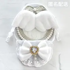 いつぬい ぬい用 羽 付 サテン リボン スタイ 白 よだれかけ モンぬい