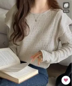 クラシカルエルフ　ジャガード素材ラッフルフリルショルダープルオーバー レディース