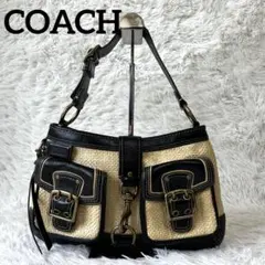 Coach Legacy Buckle Straw Shoulder Bag