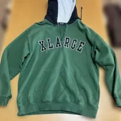 XLARGE グリーン フード　ハーフジップパーカー　L