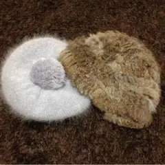 帽子2点セット♬ラビットファー帽＆ベレー帽