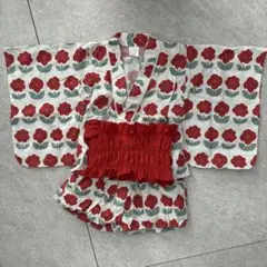 赤い花柄 ベビー　浴衣　futafuta