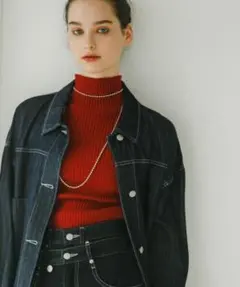 SENSE OF PLACE ストレッチリブハイネックセーター RED