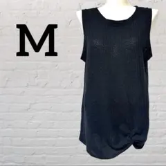 ノースリーブ 【M】チュニック ねじりデザイン ブラック 無地 シースルー風