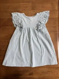 petit main プティマイン レースフリル ワンピース ブルー 90cm