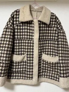 チェック柄フリースボアジャケット