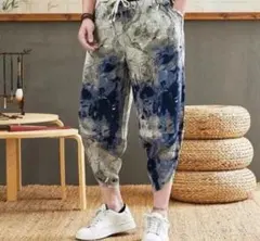 メンズ サルエルパンツ プリント 7分丈 ポケット付き ウエストゴム ゆったりのサムネイル