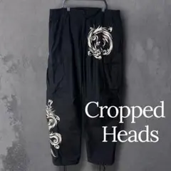Cropped Heads ワイドカーゴパンツ XL 黒 トライバル柄 龍 古着
