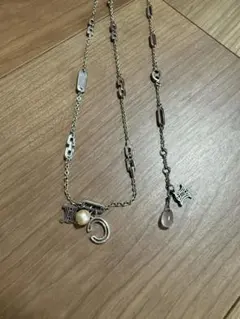 （セリーヌ）シルバーチェーンネックレス パール付き