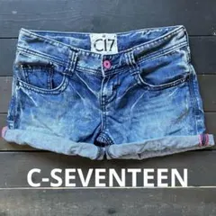 最終価格 C17 デニムショートパンツ ピンクボタン　サイズXS