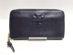 トリーバーチ TORY BURCH 長財布ラウンドファスナー本革ダークパープル系