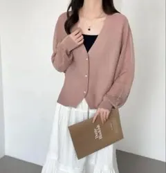 アビトーキョー超神カーデピンク Vネック ニットカーディガン