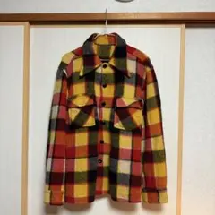 【希少】40s vintage 赤　黄色　黒　ブロックチェックシャツ　猫目ボタン