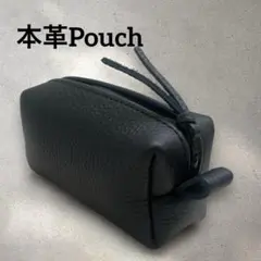 本革　牛革　レザークラフト　ポーチ　小物入れ　ハンドメイド　ブラック　黒