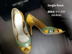 美品☆セルジオロッシ☆高級伊製軽量オープントゥパンプス37(24.0)黄×緑のサムネイル