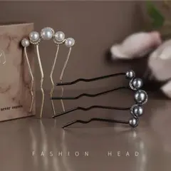 かんざし U字 2個セット パール風 白 黒 ヘアアレンジ 和装 髪飾り