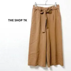 ザショップティーケー　ガウチョパンツ　リボン　ブラウン系　ワイド　タック　小柄