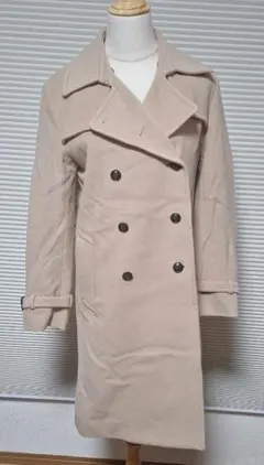 HARRIS　ベージュ ダブルブレスト ロングコート　ラークンファー付き