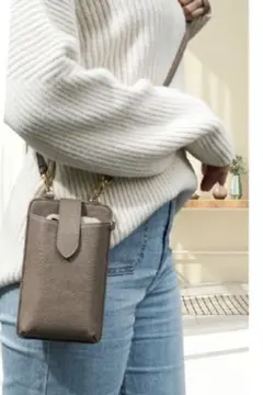 スマホポーチ スマホショルダー ベージュ シンプル 大容量