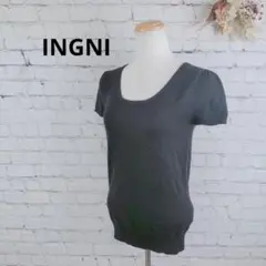 【イング】レディース　ニット　トップス　ブラック系　アンゴラ混　半袖　М