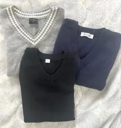 キッズ120・130cm ニットVネックベスト3点セット