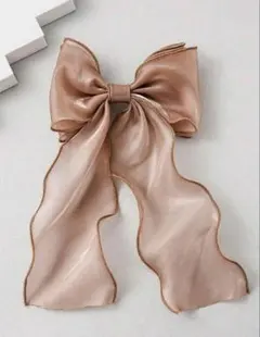 【新品】ブラウン　シフォン　リボン　バレッタ　ヘアピン　ヘアアクセサリー　結婚式