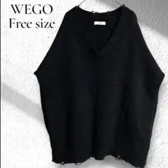 ウィゴー F ニットセーター 黒 Vネック ダメージ加工 ビッグルーズシルエット