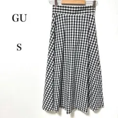 美品✨GU ジーユー　ギンガムチェック柄　フレアロングスカート　S 黒＆白