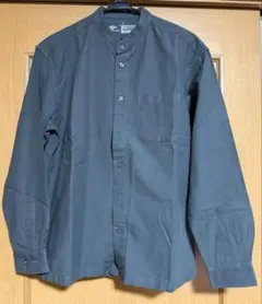 無印良品　洗いざらしオックススタンドカラー長袖シャツ　S ダークグリーン