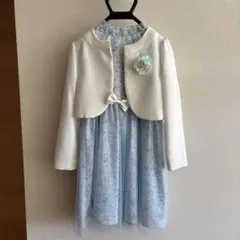 子供用ワンピース　130 水色 フラワープリント　ジャケット付き